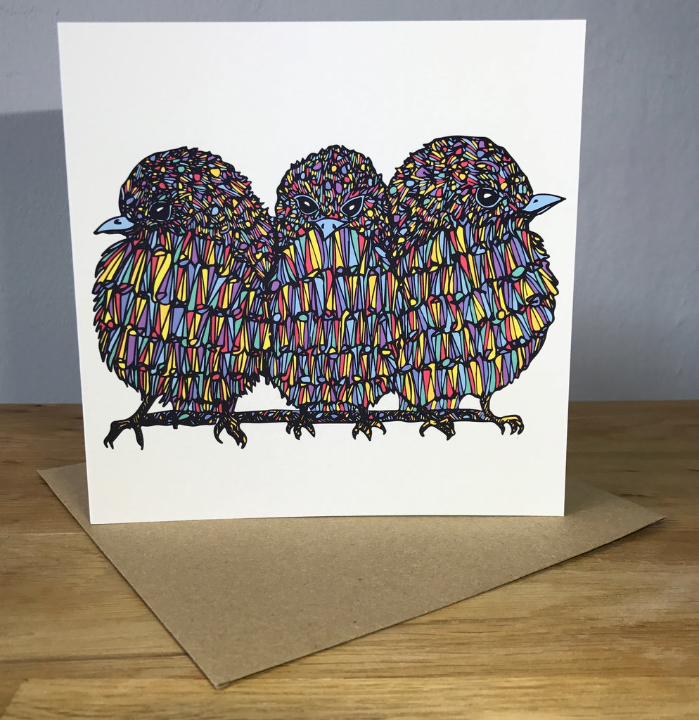 "Three Little Birds" Greetings Card