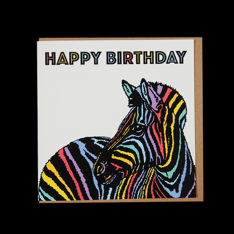 "Rainbow Zebra Birthday" Greetings Card
