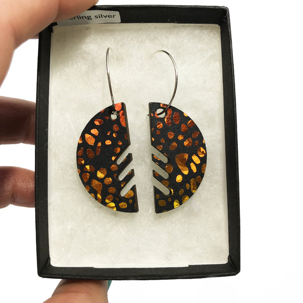 Large Wooden Semicircle Earrings: Amber Orange