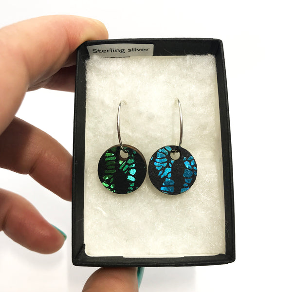 Wooden Circle Earrings: Green/Blue