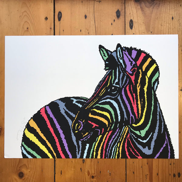 "Rainbow Candy Zebra" Art Print