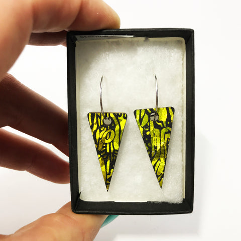 Wooden Triangle Earrings: Citrus Acid Yellow