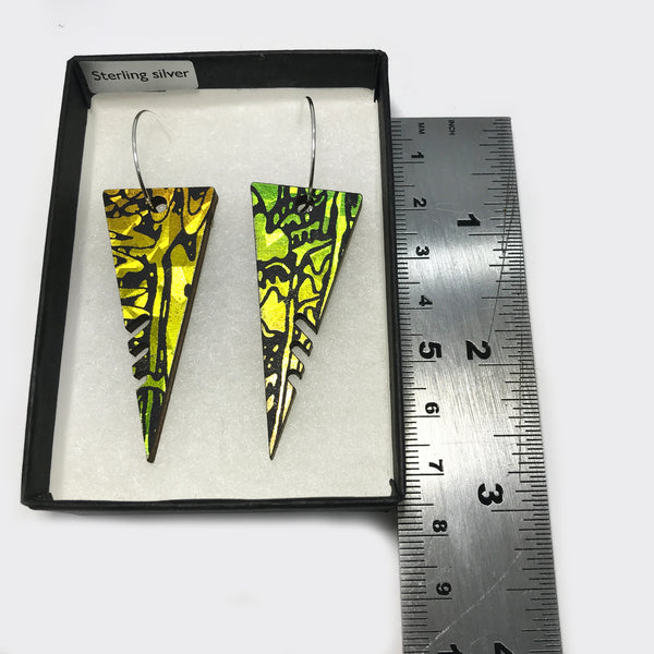 Large Wooden Triangle Hoop Earrings: Acid Yellow/Lime Green