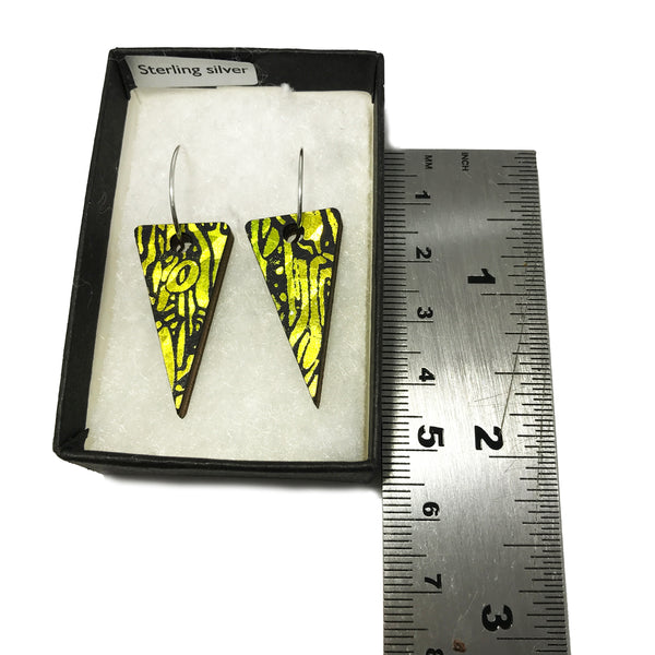 Wooden Triangle Earrings: Citrus Acid Yellow