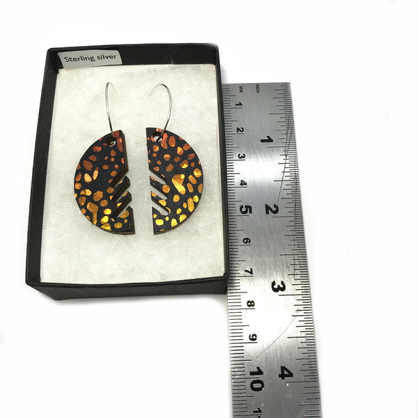 Large Wooden Semicircle Earrings: Amber Orange